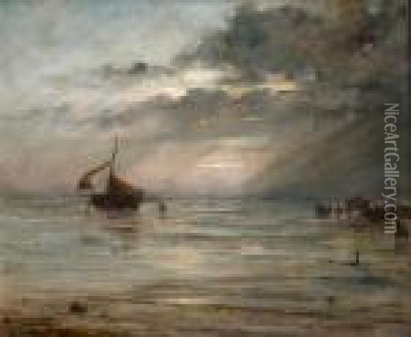 Vissers Op Zee - P cheurs En Mer Oil Painting - Edward Antoon Portielje