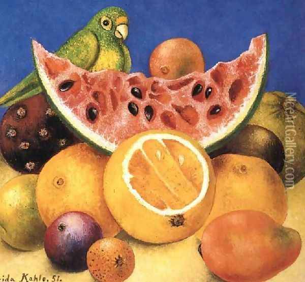 Still Life With Parrot Oil Painting - Frida Kahlo