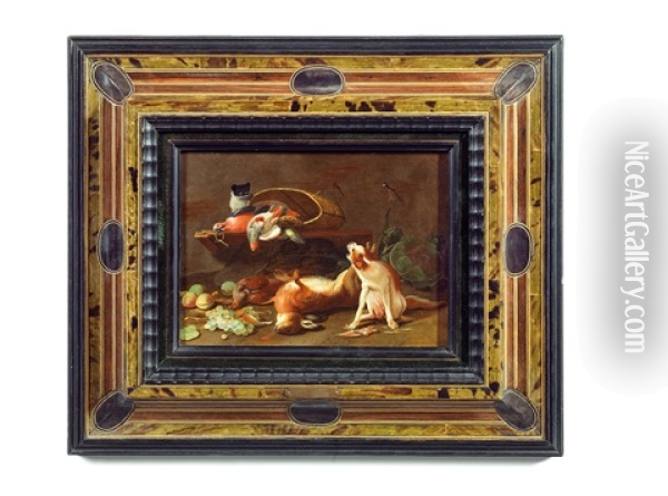 Le Chien Et Le Chat Dans Le Garde-manger Oil Painting - Jan van Kessel the Younger