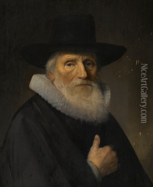Portrait Of A Gentleman Wearing A Wide-brimmed Hat And Ruff, Half-length Oil Painting - Thomas De Keyser