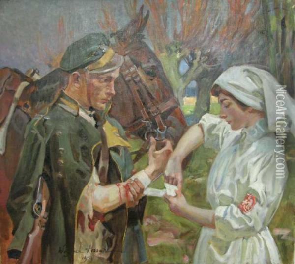 Ulan I Siostra Bialego Krzyza Oil Painting - Wojciech Von Kossak