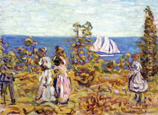 Viewing The Sailboat Oil Painting - Maurice Brazil Prendergast