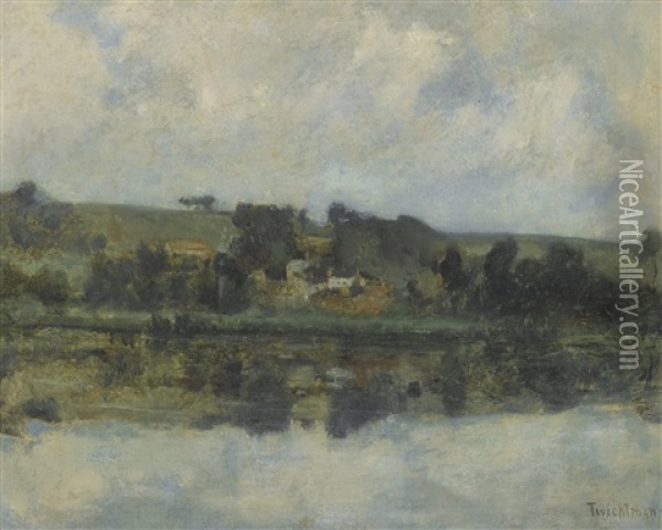 French River Scene (probably On The Bethune) Oil Painting - John Henry Twachtman