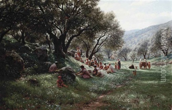 Fruit Gathering In The Mountains Oil Painting - Antoine Gadan