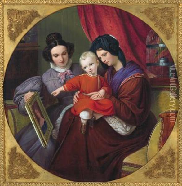 Familienidylle Oil Painting - August Ferdinand Hopfgarten