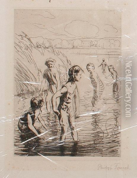 Children Playing In The Water Oil Painting - Philipp Franck