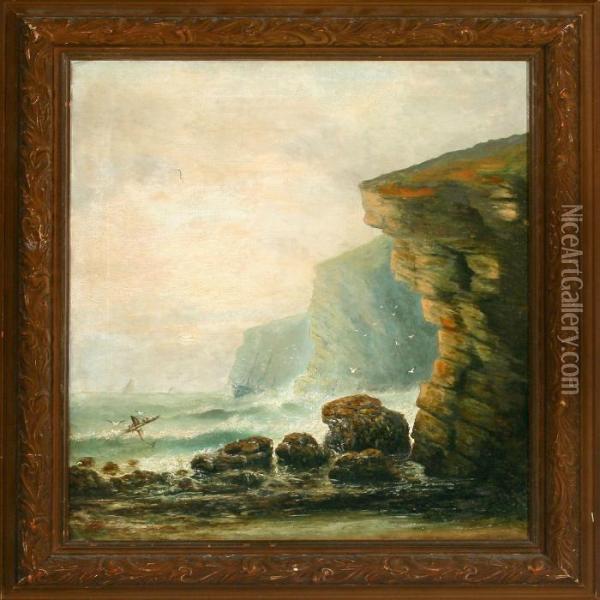 Rocky Coast With The Wreck Of A Ship Oil Painting - James Webb