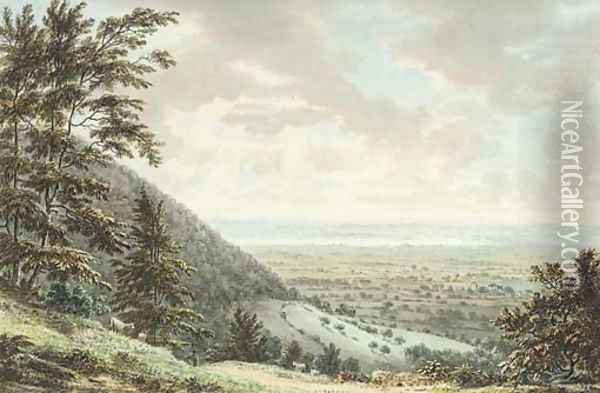 An extensive landscape, Gloucestershire, probably Wotton-under-Edge Oil Painting - Anthony Devis