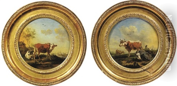 Vaches Dans Un Pre (+ Another, Similar; Pair) Oil Painting - Balthasar Paul Ommeganck