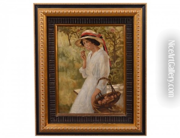 Woman With Basket Of Fruit Oil Painting - William Henry Margetson