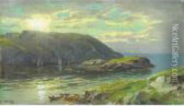 The Harbor At Monhegan Oil Painting - William Trost Richards