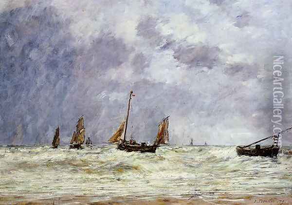 Berck, the Departure of the Boats Oil Painting - Eugene Boudin