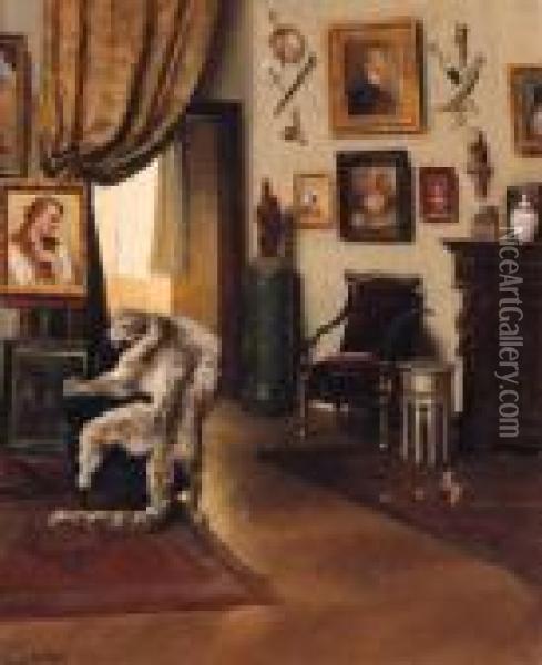 An Interior With A Snow-leopard Rug On A Chair Oil Painting - Maria Muller
