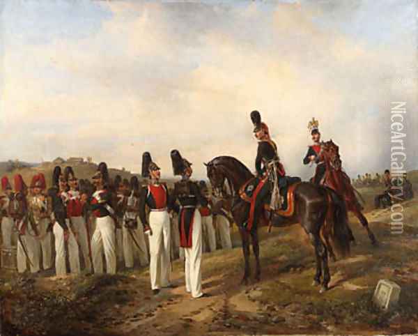 The Russian Grenadier Regiments on Manoeuvres Oil Painting - Karl Friedrich Schulz