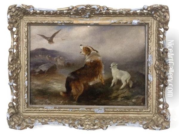 Guarding The Flock Oil Painting - Walter Hunt