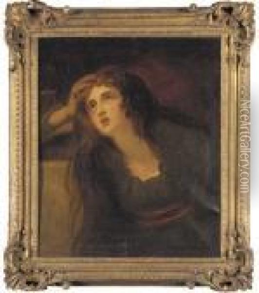 Portrait Of Lady Emma Hamilton As A Penitent Magdalen Oil Painting - George Romney