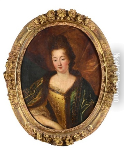 Portrait De Jeune Femme En Manteau Borde De Fourrure Oil Painting - Pierre Gobert