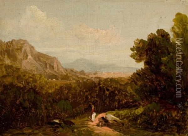 Landscape With Figure Oil Painting - David Johnson