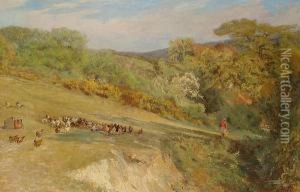 Woman And Poultry In Rural Landscape Oil Painting - Edgar Barclay