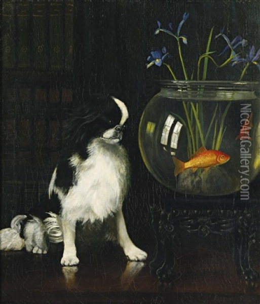Japanese Chin And Goldfish Oil Painting - Alexander Pope