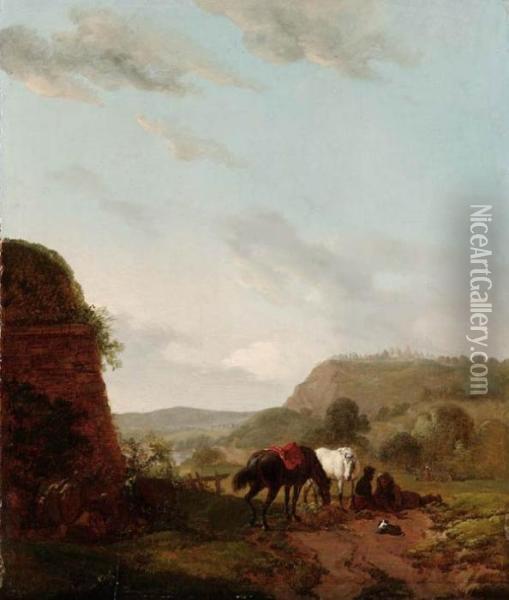 Paesaggio Con Cavalli E Viaggiatori Oil Painting - Carel van Falens or Valens