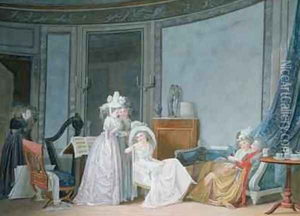 Meeting in a Salon 1790 Oil Painting - Jean-Baptiste Mallet
