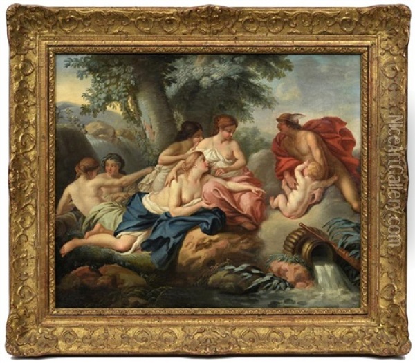 Scenes Mythologiques, Dont Mercure Confiant Le Bebe Bacchus Aux Nymphes De Nysa (pair) Oil Painting - Louis Jean Francois Lagrenee