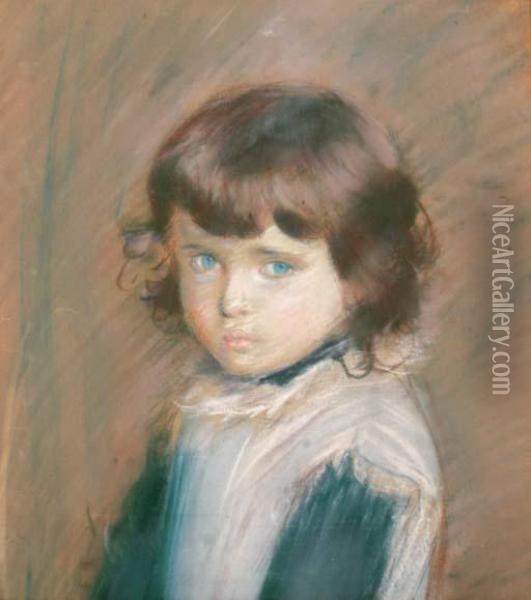 Portrait Of The Artist's Daughter, Ellen, Head And Shoulders Oil Painting - Paul Cesar Helleu