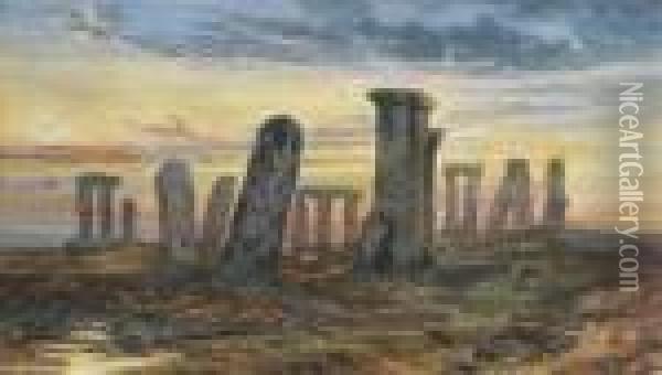 View Of A Stone Circle, Probably Stonehenge Oil Painting - Samuel Bough