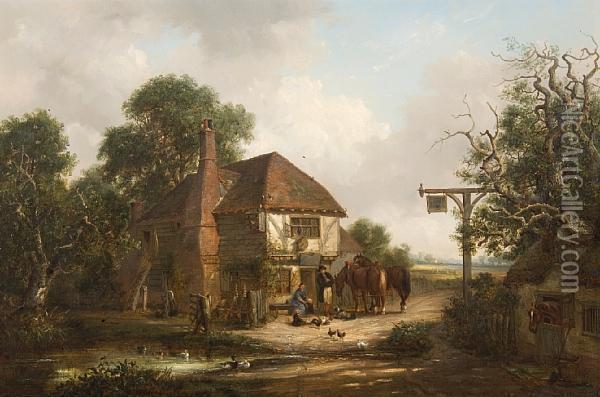 Travellers Beside A Country Inn Oil Painting - Thomas Smythe