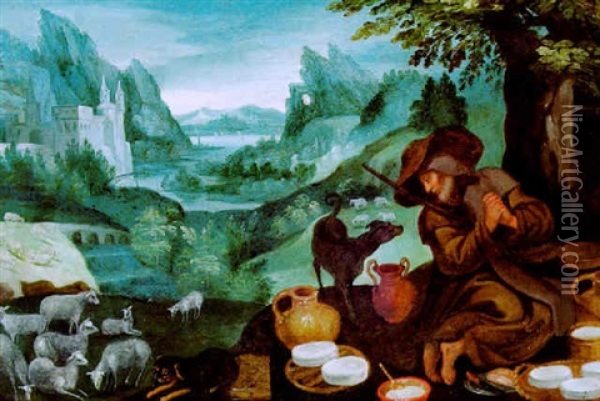 Einsiedler In Einer Gebirgigen Fluslandschaft Oil Painting - Mattheus Bril the Younger