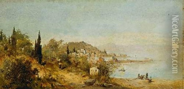 Italienische Kustenlandschaft Bei Genua Oil Painting - Robert Alott