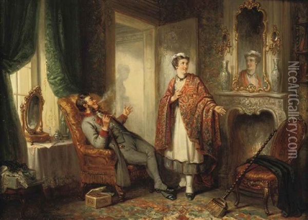 Op De Kamer Van Mevrouw: The Mischievous Servants Oil Painting - Henricus Engelbertus Reijntjens