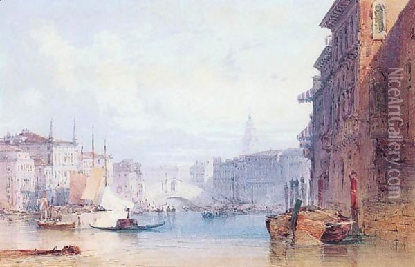 The Rialto Bridge, Venice 2 Oil Painting - William Callow