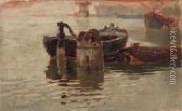 Barche Oil Painting - Pietro Fragiacomo