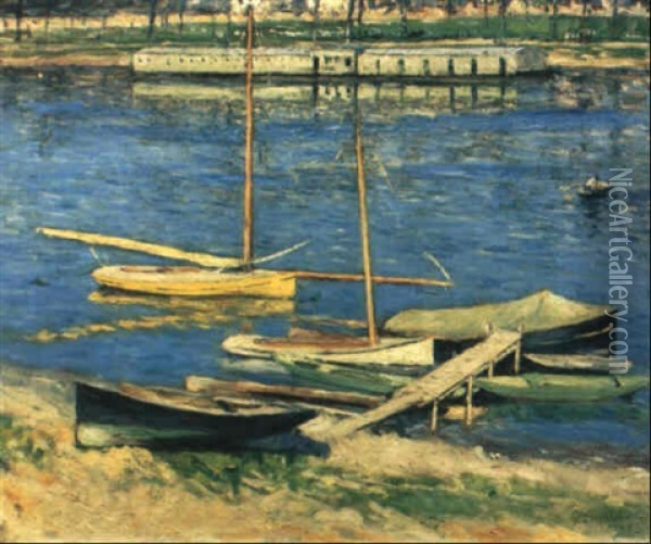 Voiliers Au Mouillage Sur La Seine A Argenteuil Oil Painting - Gustave Caillebotte
