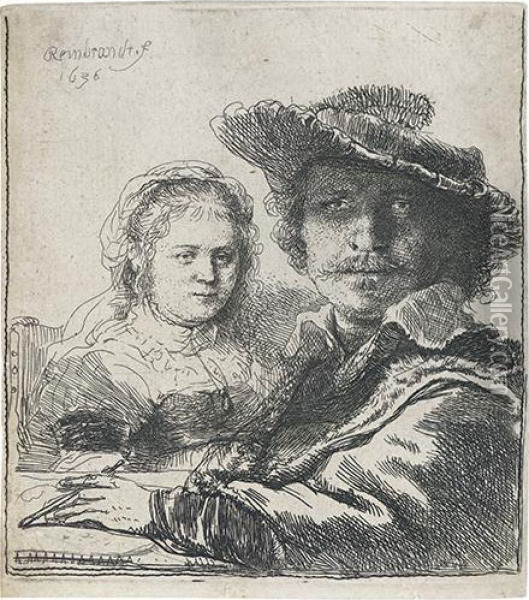 Self Portrait With Saskia. Oil Painting - Rembrandt Van Rijn