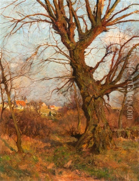Autumn Landscape With A Village In The Background Oil Painting - Carl Jutz the Younger