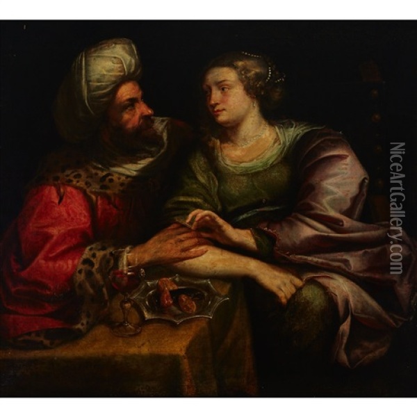 The Banquet Of Esther And Ahasuerus Oil Painting - Aert De Gelder