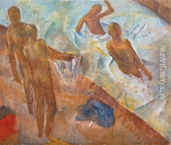 Bathing Boys Oil Painting - Kuz'ma Sergeevich Petrov-Vodkin