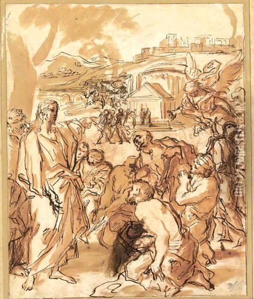 Christ Preaching Outside Jerusalem Oil Painting - Giuseppe Passeri