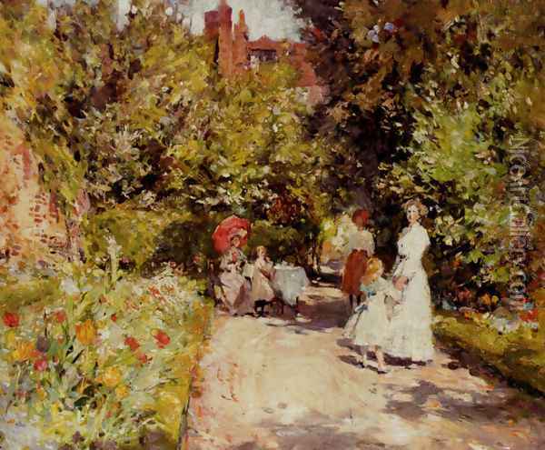 High Tea In The Walled Garden Oil Painting - William Christian Symons