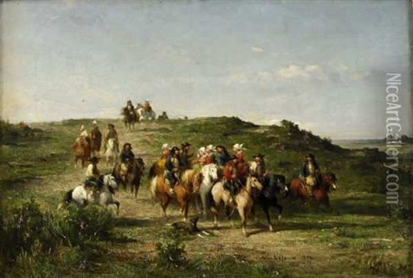 Ryttarsallskap Oil Painting - Adolphe Pierre Leleux