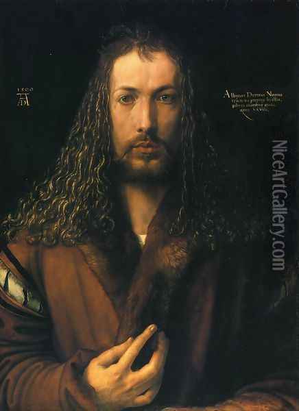 Self Portrait in a Fur-Collard Robe Oil Painting - Albrecht Durer