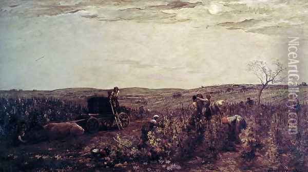The Wine Harvest in Burgundy, 1863 Oil Painting - Charles-Francois Daubigny