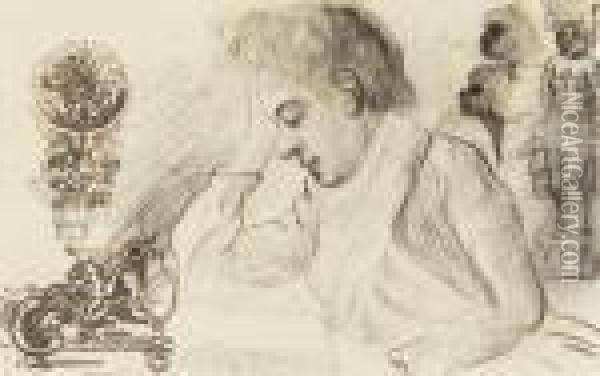 Mitche Lisant (la Soeur De L'artiste) Oil Painting - James Ensor