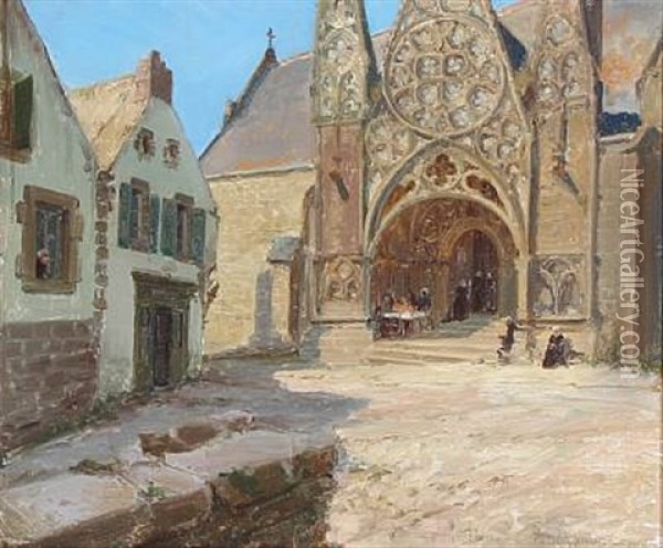 Street Scene From Pont-croix In France Oil Painting - Peder Jacob Marius Knudsen