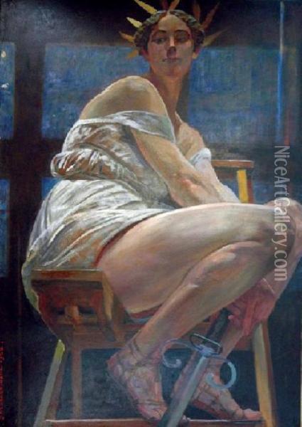 Kobieta Siedzaca Na Drabinie Malarskiej Oil Painting - Jacek Malczewski