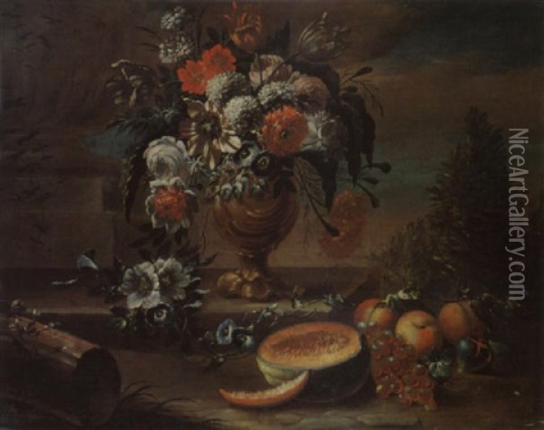 Blumen- Und Fruchtestilleben Oil Painting - Johann Paul Waxschlunger