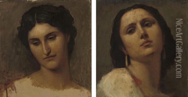 An Italian Beauty; And Contemplation Oil Painting - Felix Henri Giacomotti